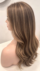 Pelucas de encaje completo Monica, base de encaje suizo, trama posterior, línea de cabello natural, 14-22" 