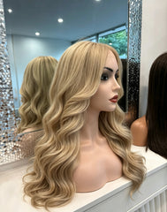 Pelucas Stella de encaje completo, base superior de seda, silicona médica, cuero cabelludo realista y línea de cabello natural, de 30 a 60 cm 