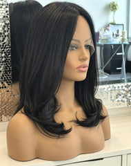 Pelucas Nora de encaje completo con base de encaje suizo, trama posterior, línea de cabello natural, 14-22" 